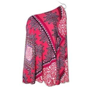 Chicos Womens sz 2 pink paisley NWT one shoulder long sleeve stretch